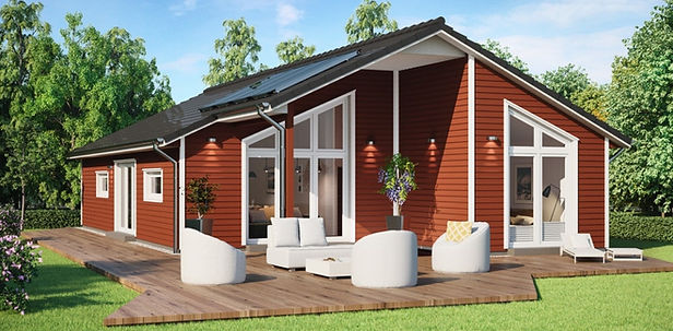 SIP-woning type 15 buitenzijde rood/bruin afgewerkt